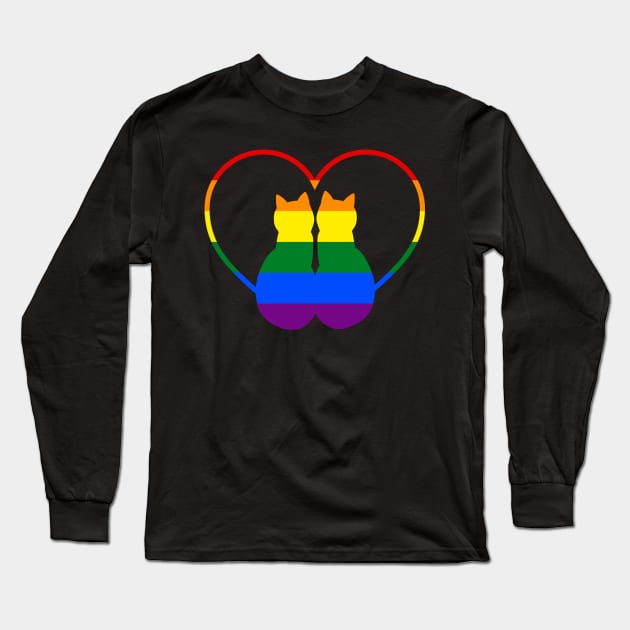 Couple Cat Love LGBT Pride Month Long Sleeve T-Shirt by Matthew Ronald Lajoie
